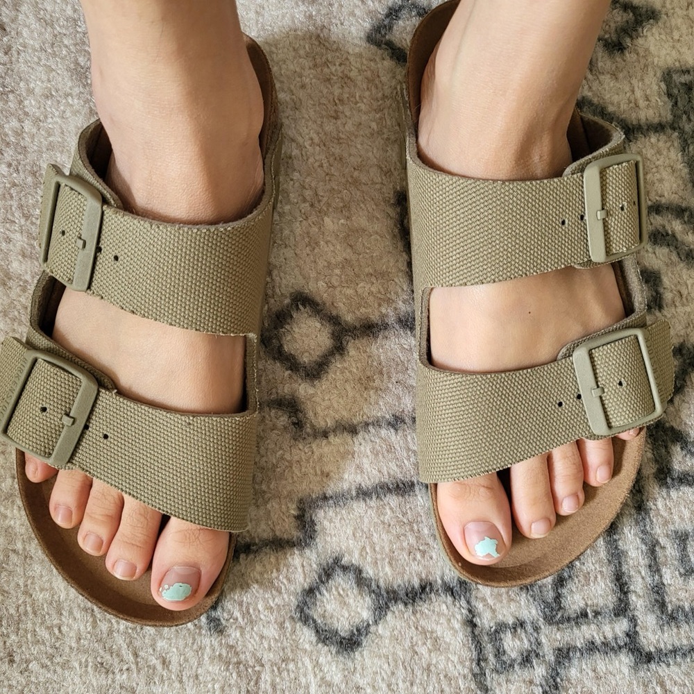 Birkenstock Two-Strap Vegan Sandals in faded khaki-narrow fit